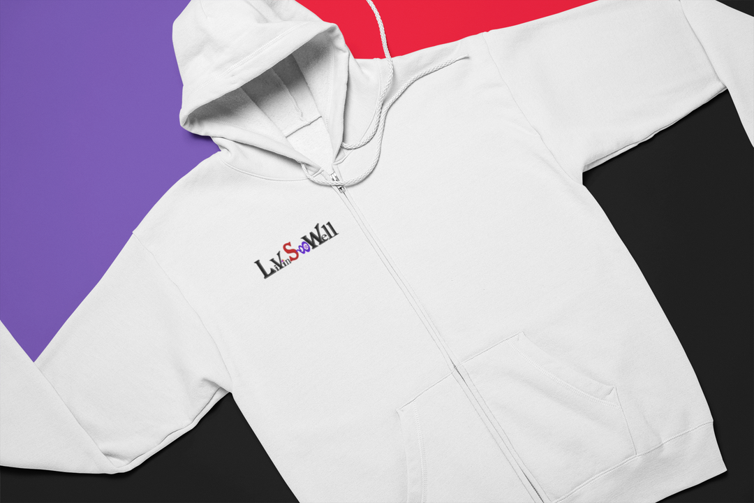 LivinSoWell- Unisex fleece zip up hoodie (White)